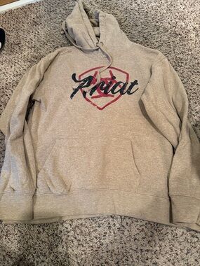Ariat Men’s Tan Hooded Zip-Up Logo Sweater